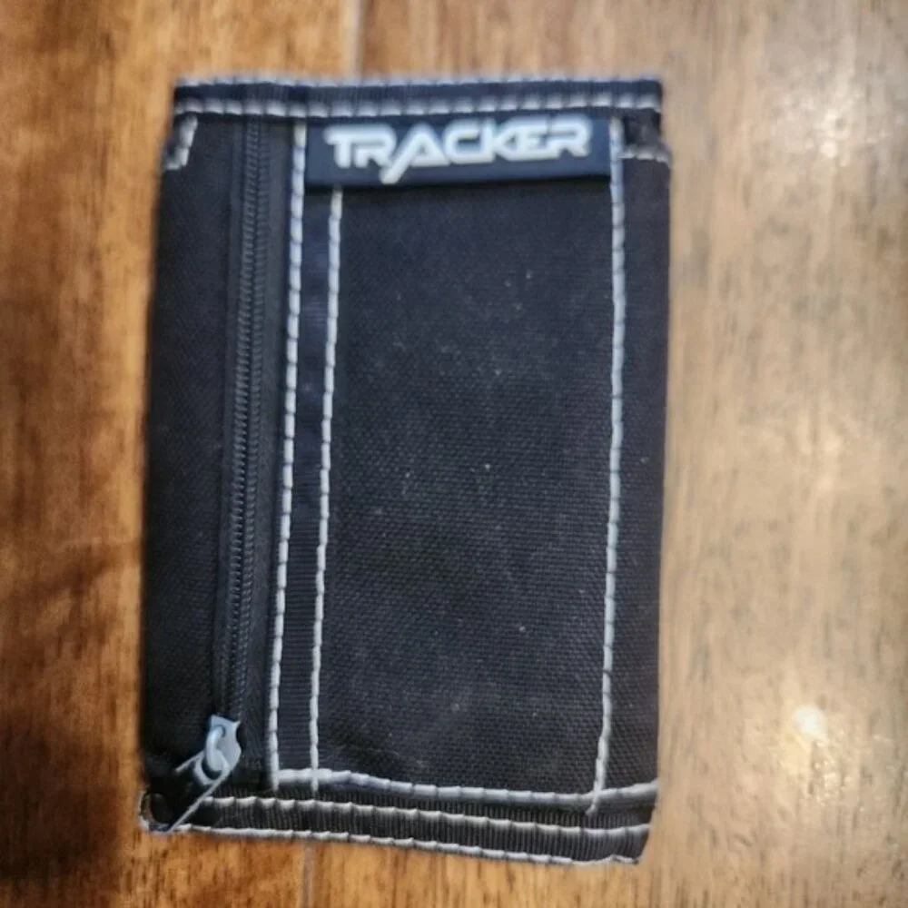 Y2k Tracker Black Tri Fold Wallet Zipper Coin Pocket Durable Canvas‎ Stitching
